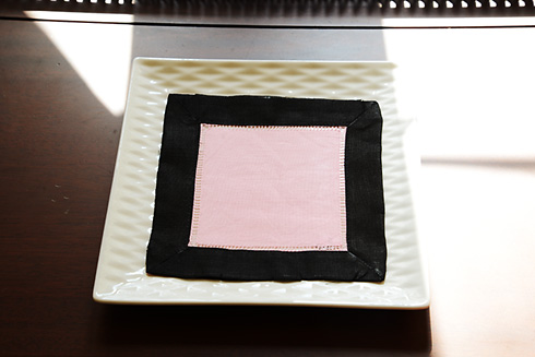 Multicolor Hemstitch Cocktail Napkin 6". Pink & Black color